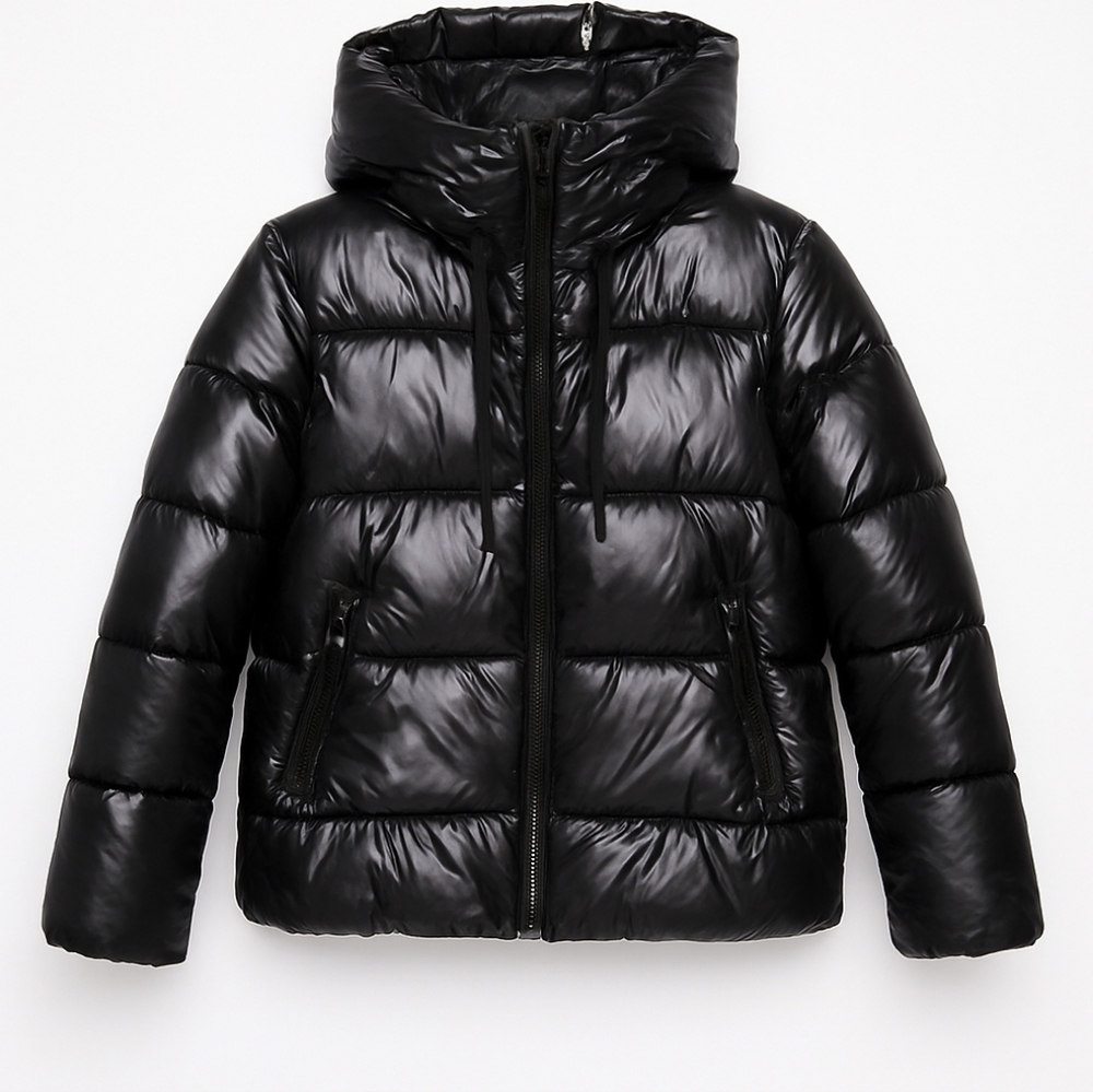Sam Edelman | Glossy Hooded Puffer Jacket – Black – Women’s Small - Picture 2 of 12